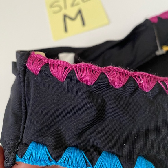 Lucky Brand bikini bottoms black crochet detail swimsuit Hipster bathing M - Picture 5 of 11